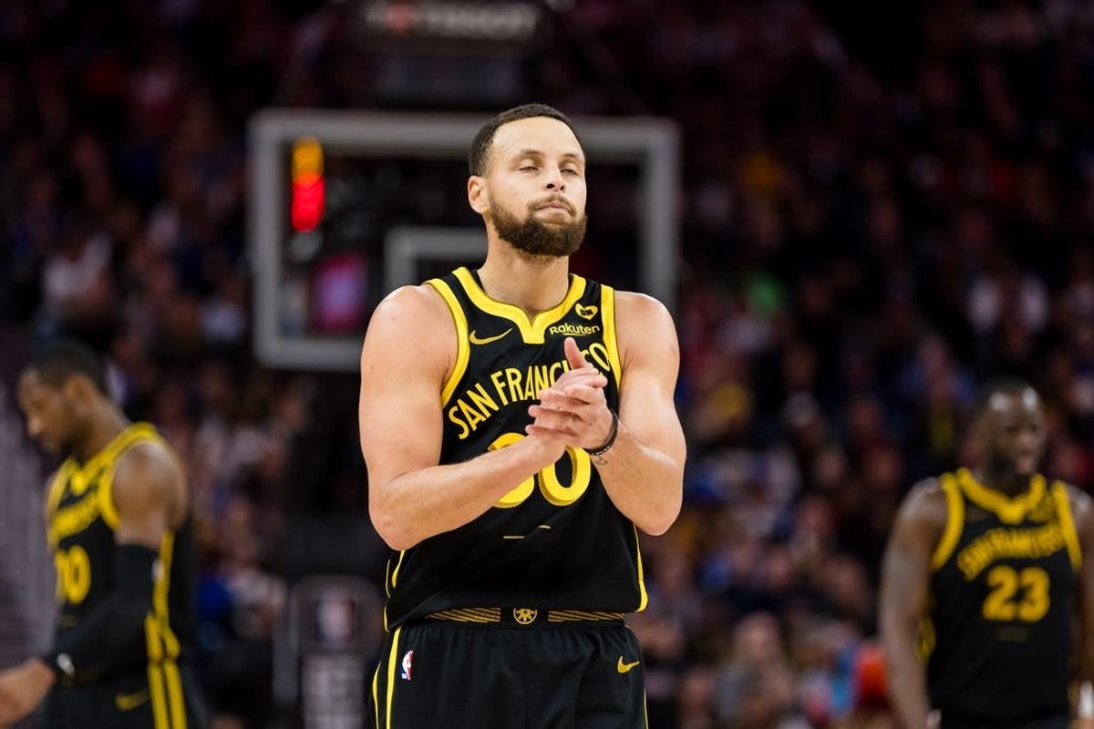 Feb 14, 2024; San Francisco, California, USA; Golden State Warriors guard Stephen Curry (30) reacts after missing a shot against the LA Clippers during the second half at Chase Center.