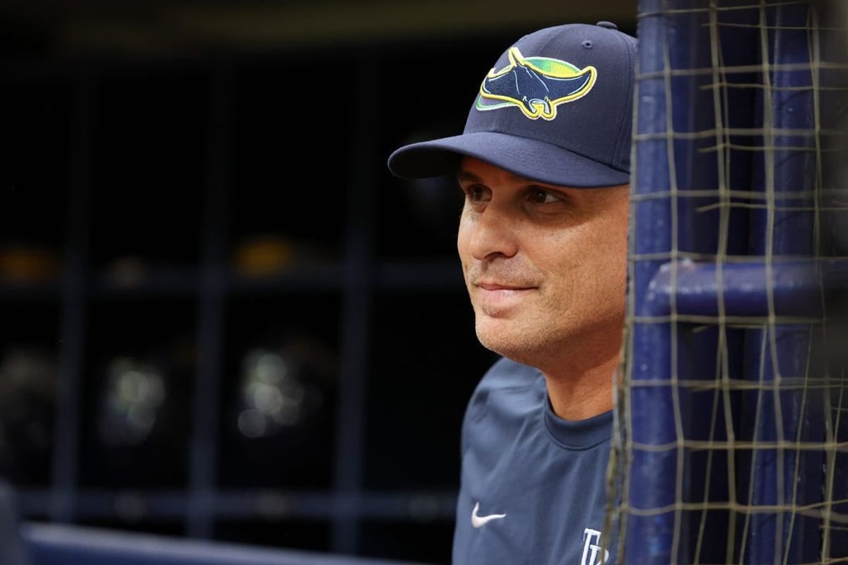 Oct 3, 2023; St. Petersburg, Florida, USA; Tampa Bay Rays manager Kevin Cash (16) looks on against the Texas Rangers in the first inning during game one of the Wildcard series for the 2023 MLB playoffs at Tropicana Field.