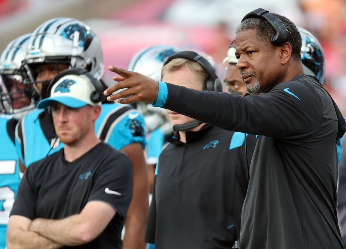 Jan 1, 2023; Tampa, Florida, USA; Carolina Panthers interm head coach Steve Wilks during the second half at Raymond James Stadium.