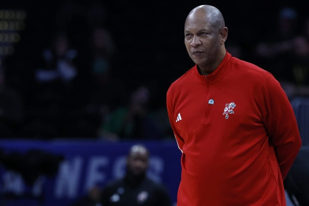 Mar 12, 2024; Washington, D.C., USA; Louisville Cardinals head coach Kenny Payne looks on from the bench against the North Carolina State Wolfpack in the second half at Capital One Arena.