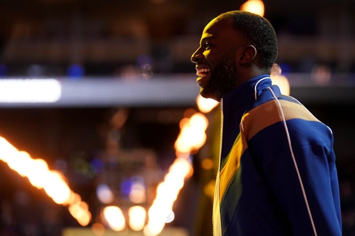 Jan 10, 2024; San Francisco, California, USA; Golden State Warriors forward Draymond Green (23) stands on the court before the start of the game against the New Orleans Pelicans at the Chase Center.