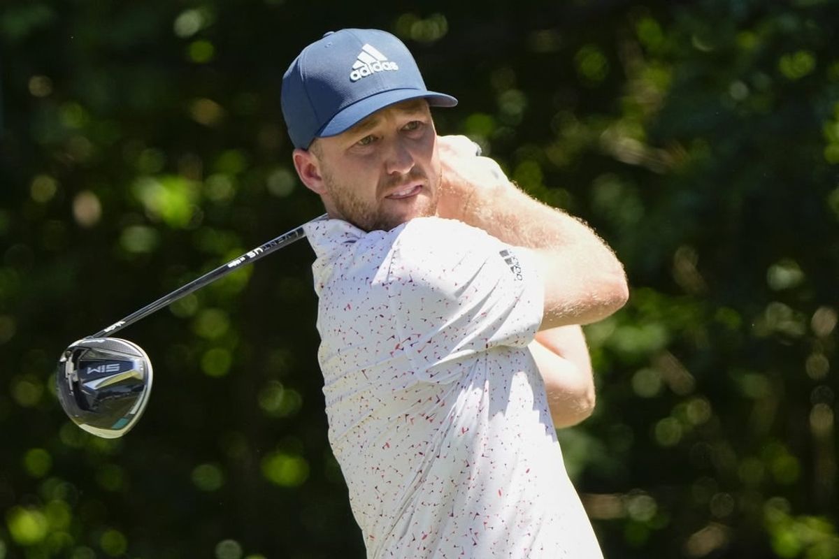 May 27, 2022; Fort Worth, Texas, USA; Daniel Berger plays his shot from the sixth tee during the second round of the Charles Schwab Challenge golf tournament.