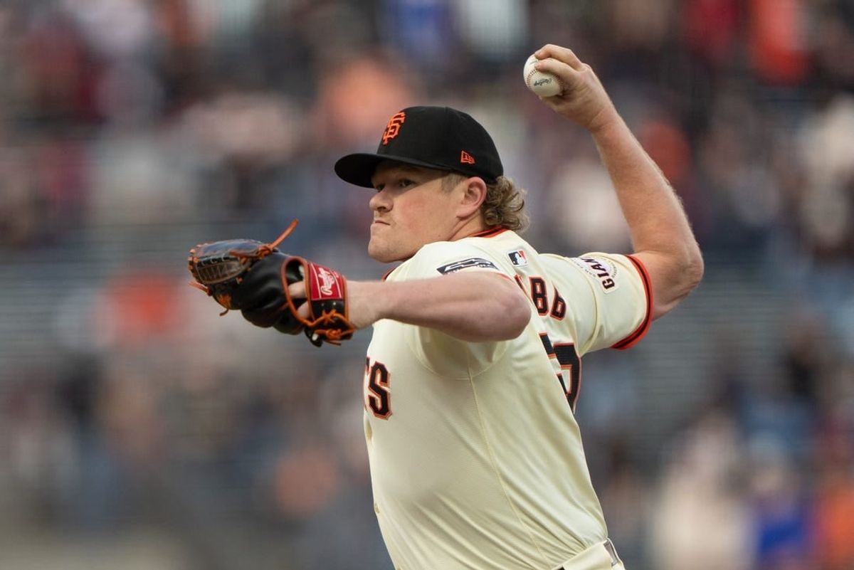 Apr 18, 2024; San Francisco, California, USA;  San Francisco Giants pitcher Logan Webb (62) pitches during the first inning against the Arizona Diamondbacks at Oracle Park.