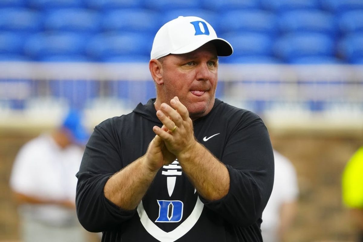 Sep 9, 2023; Durham, North Carolina, USA;  Duke Blue Devils head coach Mike Elko looks on before the game against the Lafayette Leopards at Wallace Wade Stadium.
