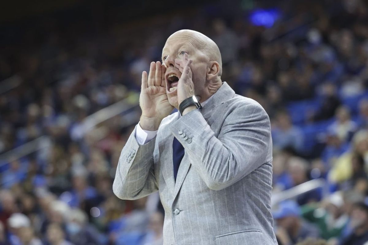 Jan 3, 2024; Los Angeles, California, USA; UCLA head coach Mick Cronin reacts during the second half in a game against the Stanford Cardinal at Pauley Pavilion presented by Wescom.