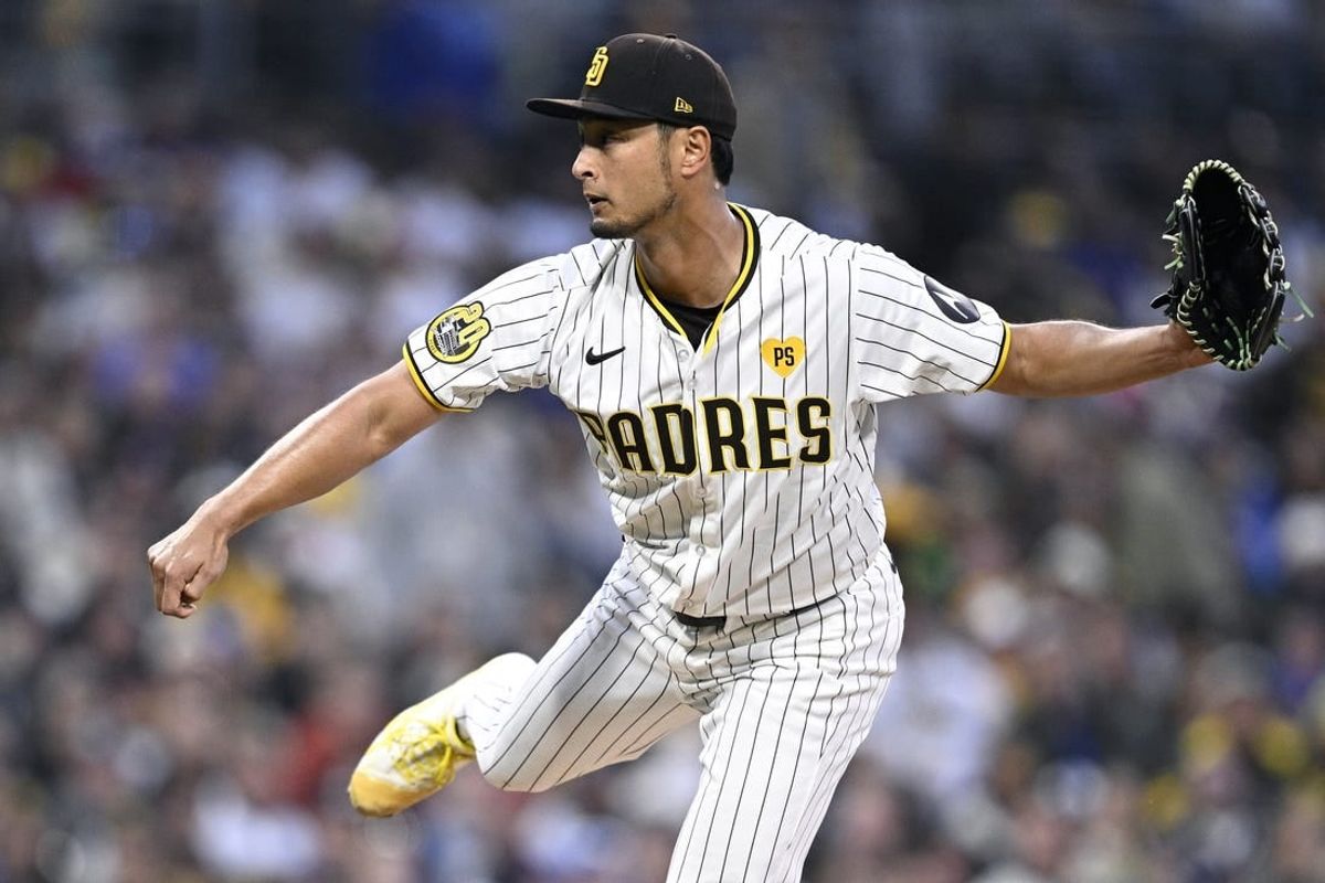 Apr 8, 2024; San Diego, California, USA; San Diego Padres starting pitcher Yu Darvish (11) throws a pitch against the Chicago Cubs during the second inning at Petco Park.