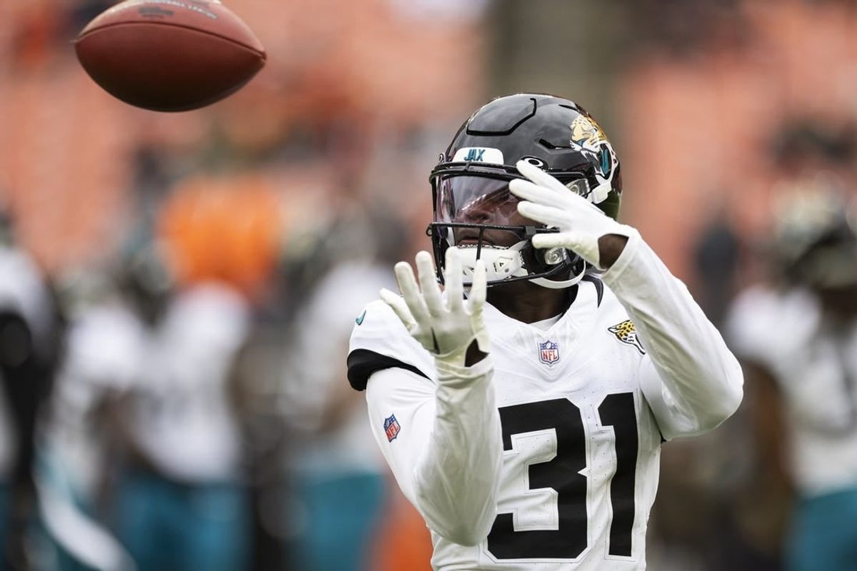Dec 10, 2023; Cleveland, Ohio, USA; Jacksonville Jaguars cornerback Darious Williams (31) catches the ball during warm ups before the game against the Cleveland Browns at Cleveland Browns Stadium.
