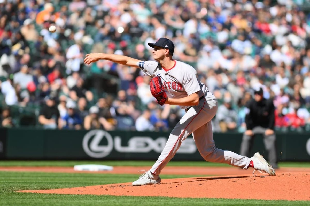Mar 31, 2024; Seattle, Washington, USA; Boston Red Sox starting pitcher Garrett Whitlock (22) pitches to the Seattle Mariners during the first inning at T-Mobile Park.