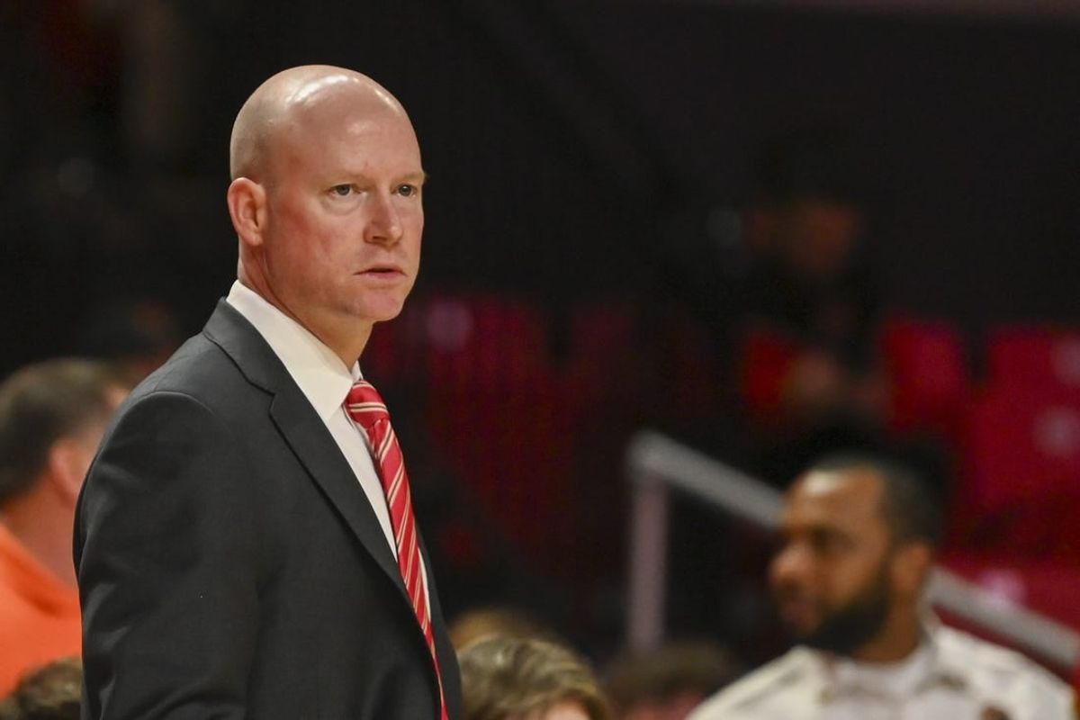 Jan 11, 2024; College Park, Maryland, USA; Maryland Terrapins head coach Kevin Willard looks onto the court during the first half against the Michigan Wolverines  at Xfinity Center.