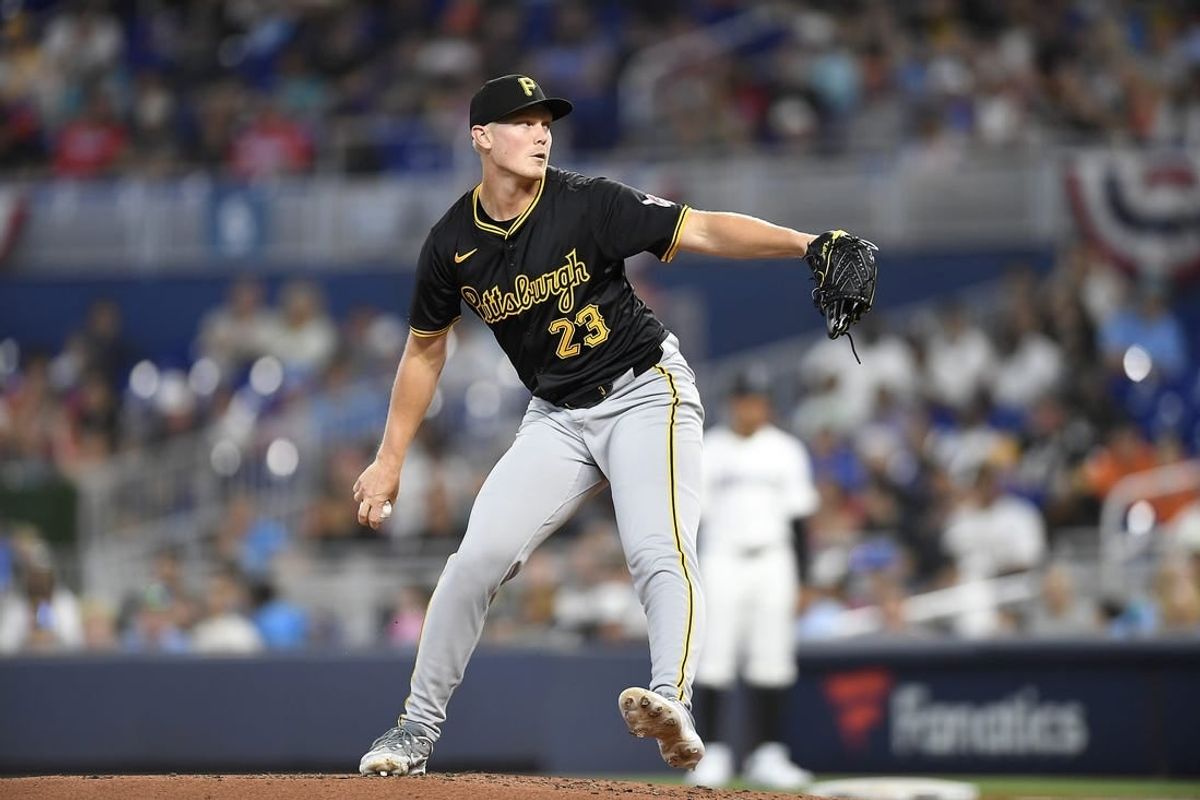 Mar 28, 2024; Miami, Florida, USA;  Pittsburgh Pirates starting pitcher Mitch Keller throws a pitch during the first inning against the Miami Marlins, at loanDepot Park.