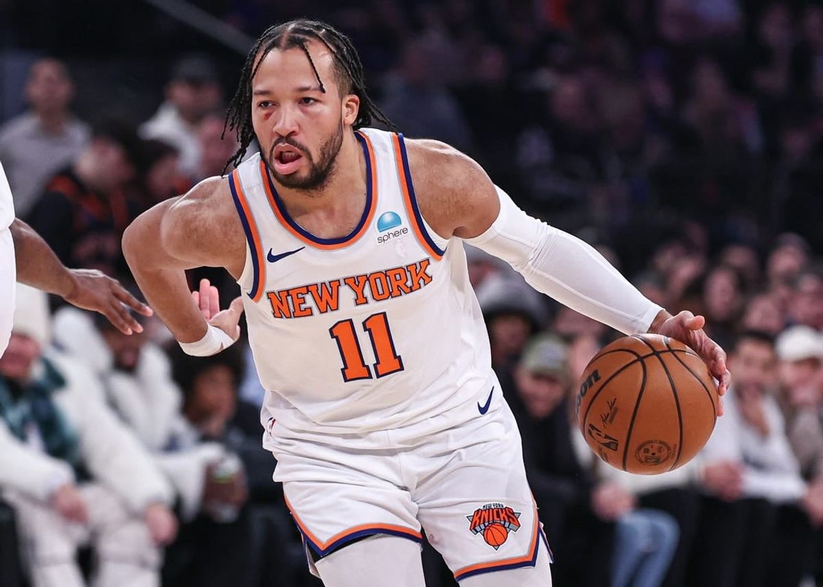 Dec 25, 2023; New York, New York, USA; New York Knicks guard Jalen Brunson (11) dribbles during the first quarter against the Milwaukee Bucks at Madison Square Garden.