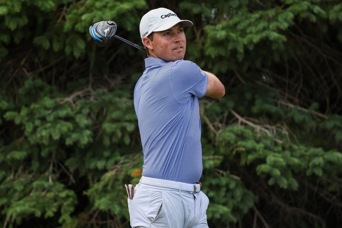 Jul 30, 2023; Blaine, Minnesota, USA; Ben Griffin hits his tee shot on the second hole during the final round of the 3M Open golf tournament.