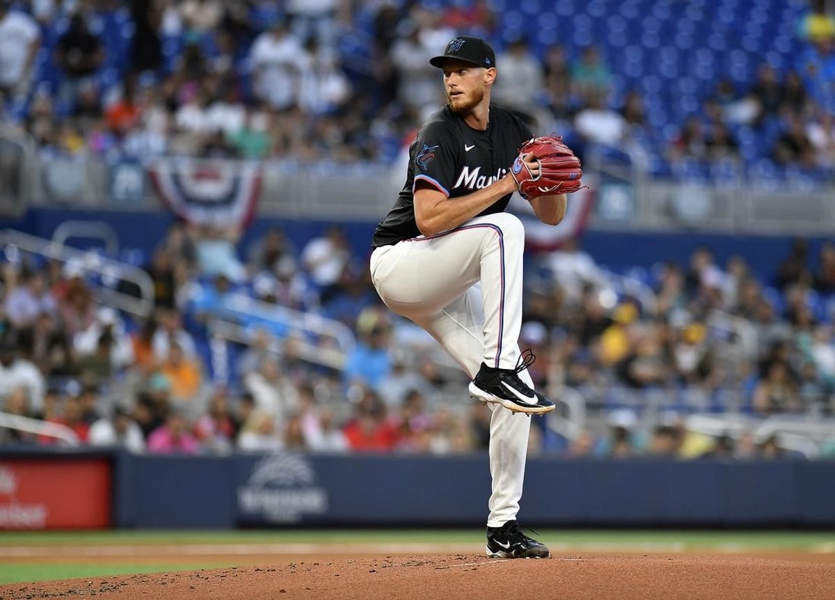 Mar 29, 2024; Miami, Florida, USA;  Miami Marlins starting pitcher A.J. Puk (35) winds up to throw a pitch during the first inning against the Pittsburgh Pirates at loanDepot Park.