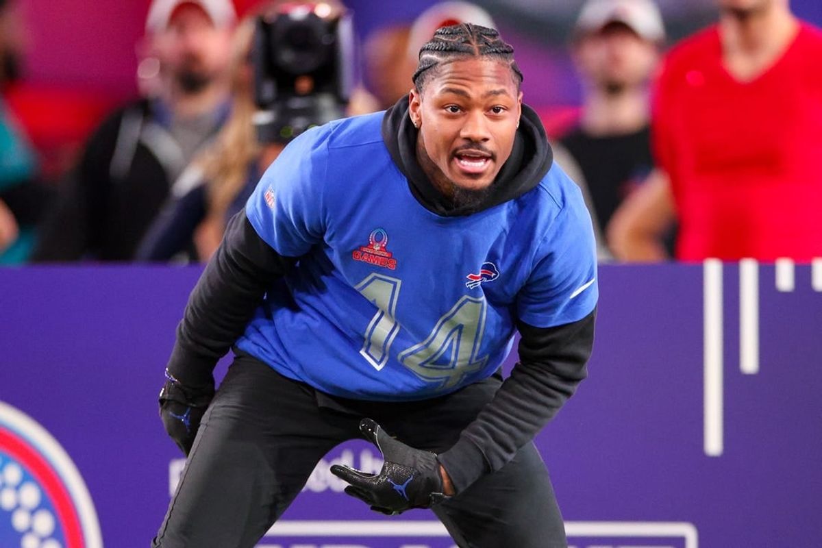 Feb 1, 2024; Orlando, FL, USA;  Buffalo Bills wide receiver Stefon Diggs (14) participates in the NFL Pro Bowl Skills Competition at the UCF NIcholson Fieldhouse.