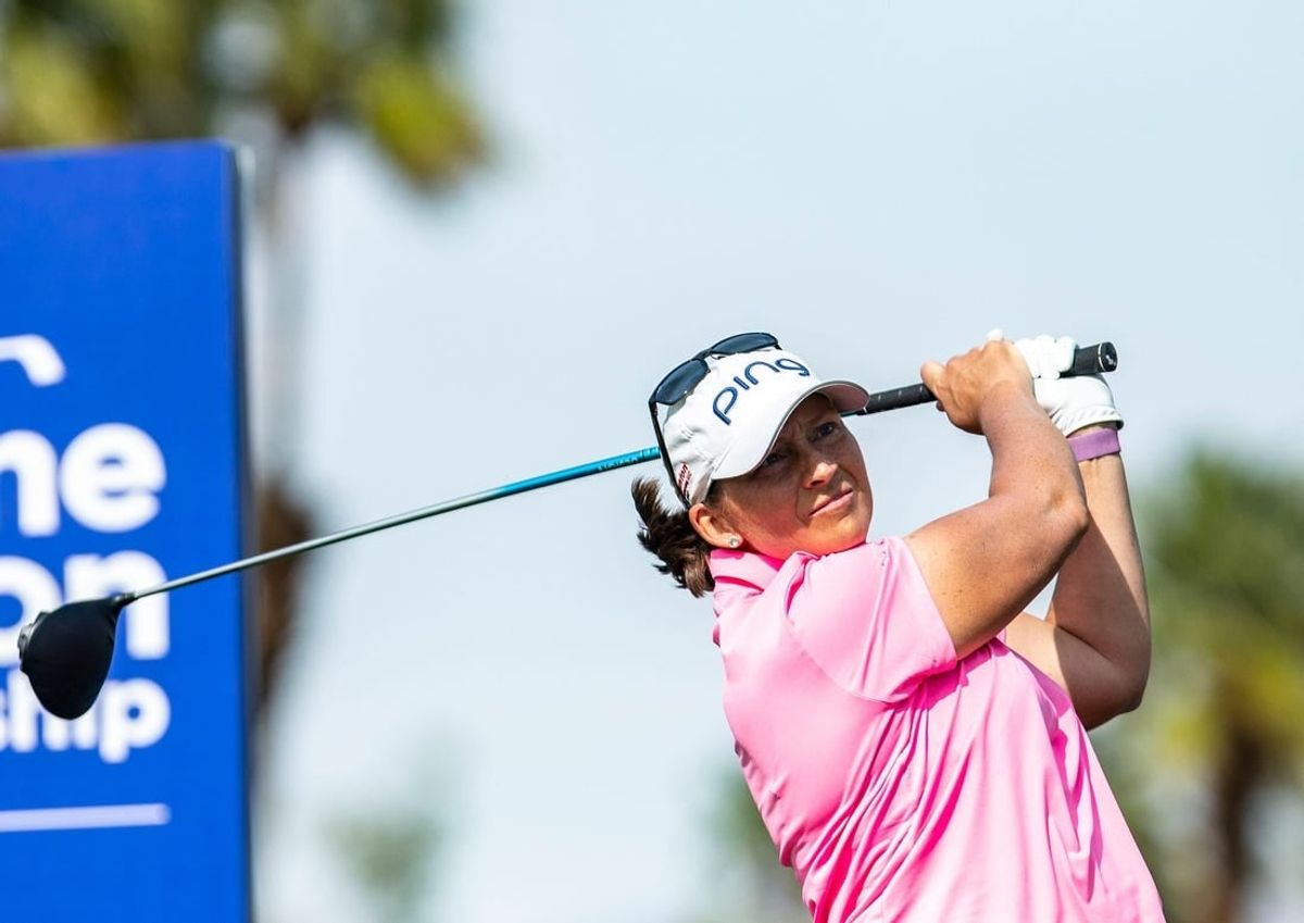 Angela Stanford of the United States tees off on 11 at Mission Hills Country Club in Rancho Mirage, Calif., Thursday, March 31, 2022.