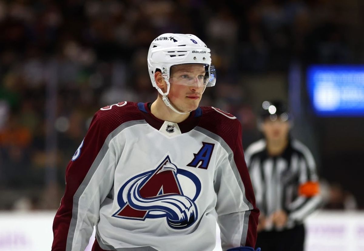 Nov 30, 2023; Tempe, Arizona, USA; Colorado Avalanche defenseman Cale Makar (8) against the Arizona Coyotes at Mullett Arena.