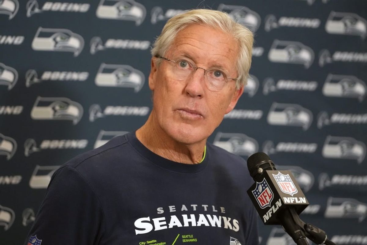 Nov 19, 2023; Inglewood, California, USA;  Seattle Seahawks head coach Pete Carroll speaks in a press conference after the game against the Los Angeles Rams at SoFi Stadium.