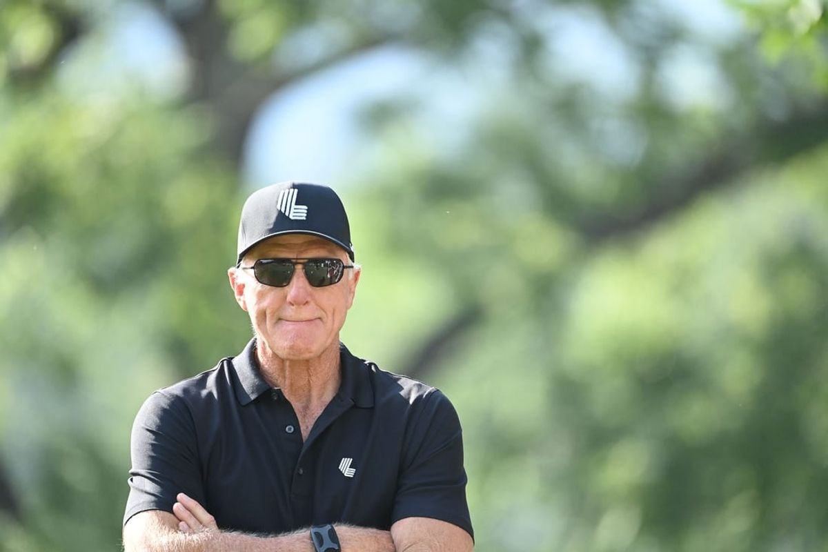 Aug 6, 2023; White Sulphur Springs, West Virginia, USA; Greg Norman CEO of LIV Golf during the final round of the LIV Golf event at The Old White Course.