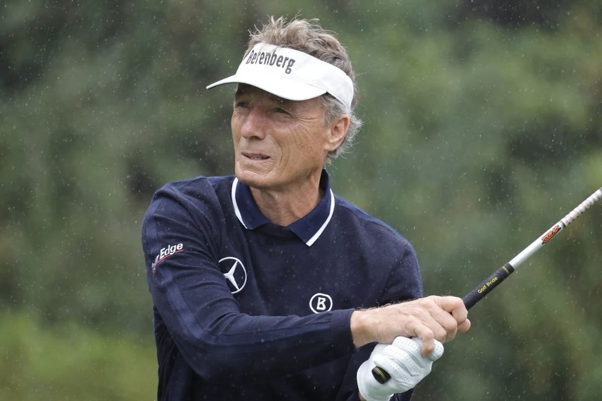 Dec 17, 2023; Orlando, Florida, USA;  Bernhard Langer plays his shot from the first tee during the PNC Championship at The Ritz-Carlton Golf Club.