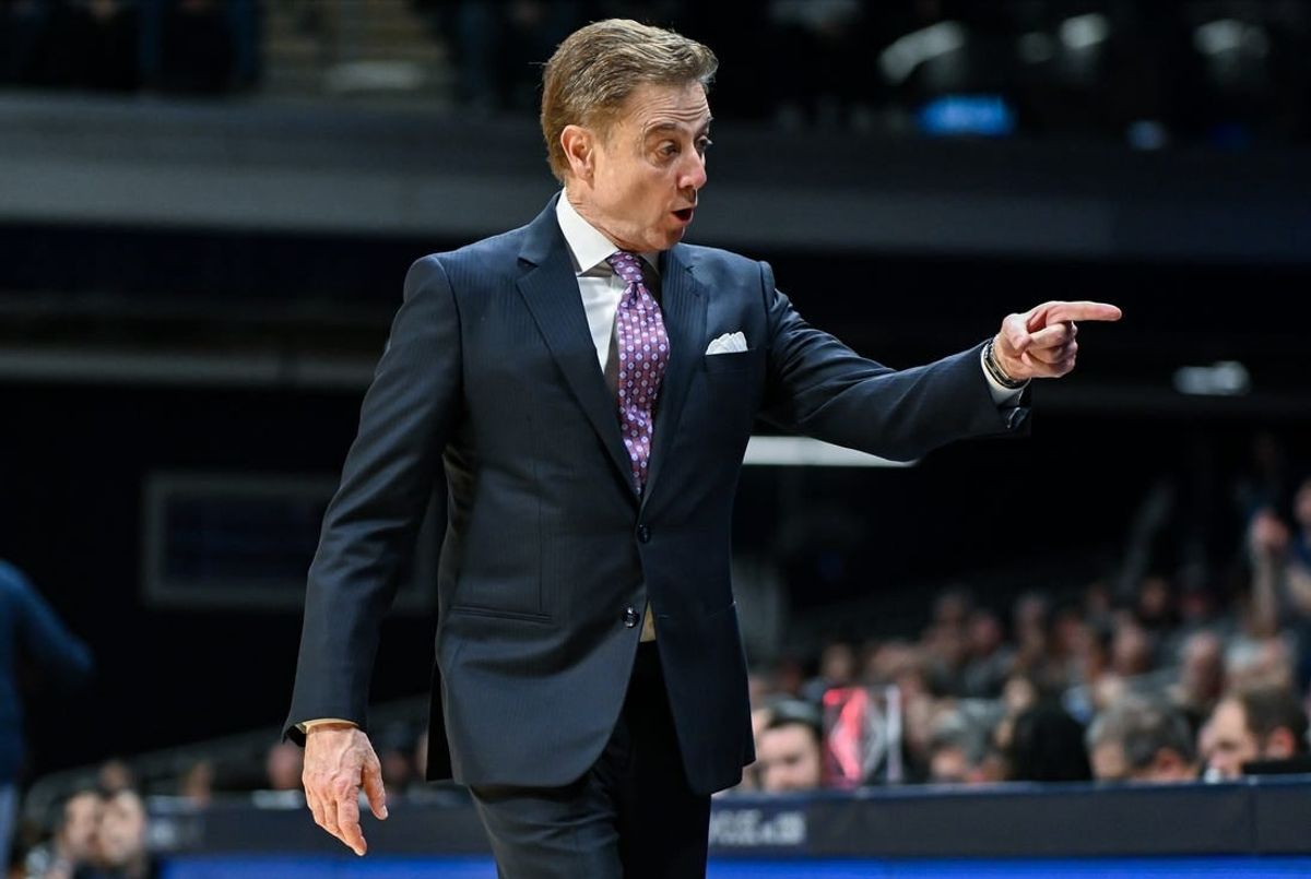 Feb 28, 2024; Indianapolis, Indiana, USA; St. John's Red Storm head coach Rick Pitino gestures to his bench against the Butler Bulldogs during the first half at Hinkle Fieldhouse.