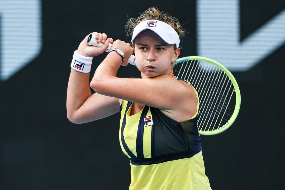 Jan 22, 2023; Melbourne, VICTORIA, Australia; Barbora Krejcikova from the Czech Republic during her fourth round match against Jessica Pegula from the United States on day seven of the 2023 Australian Open tennis tournament at Melbourne Park.