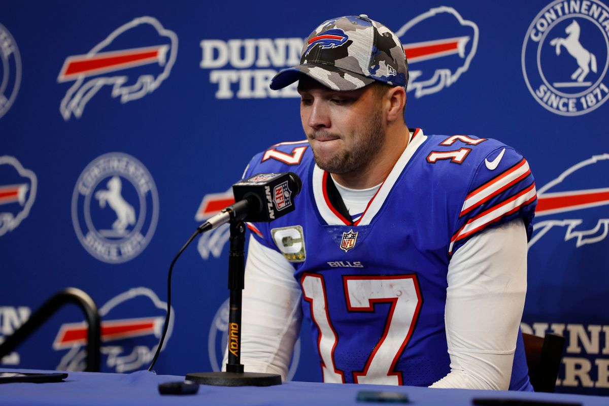 Josh Allen is pensive after the game.
