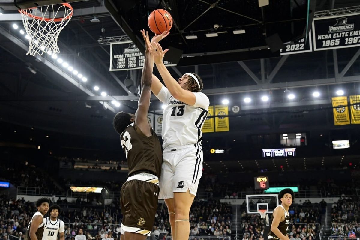 Providence Friars forward Josh Oduro (13) goes for a lay up against the Lehigh Mountain Hawks during the first half at Amica Mutual Pavilion.