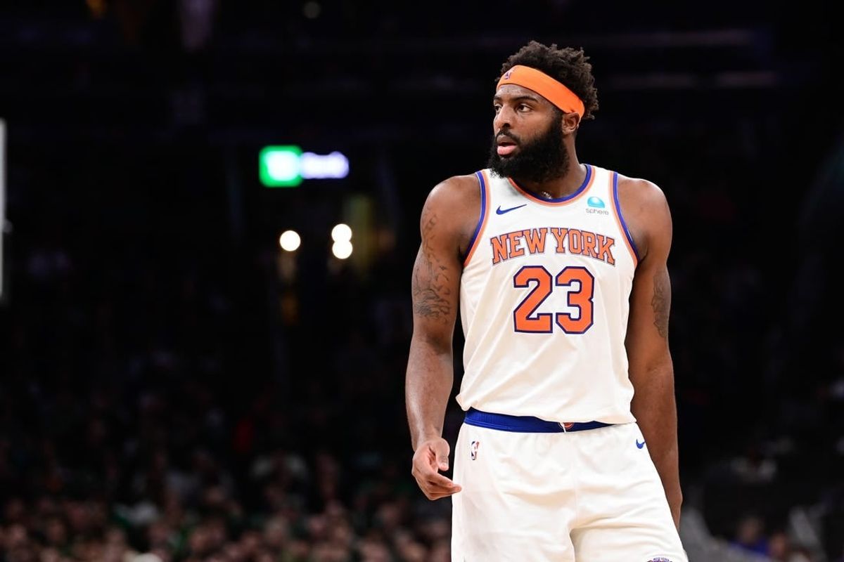 Dec 8, 2023; Boston, Massachusetts, USA;  New York Knicks center Mitchell Robinson (23) looks on during the first half against the Boston Celtics at TD Garden.