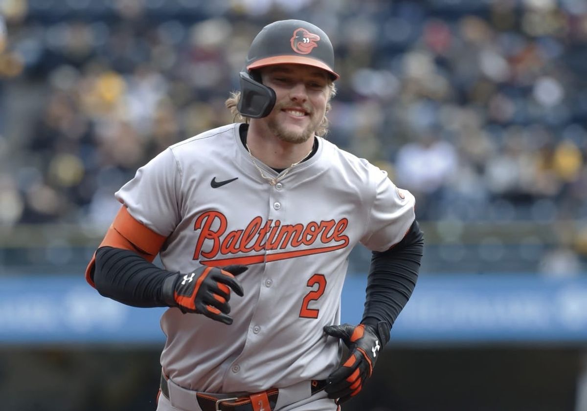 Apr 5, 2024; Pittsburgh, Pennsylvania, USA;  Baltimore Orioles shortstop Gunnar Henderson (2) runs the bases after his solo home run against the Pittsburgh Pirates during the third inning at PNC Park.