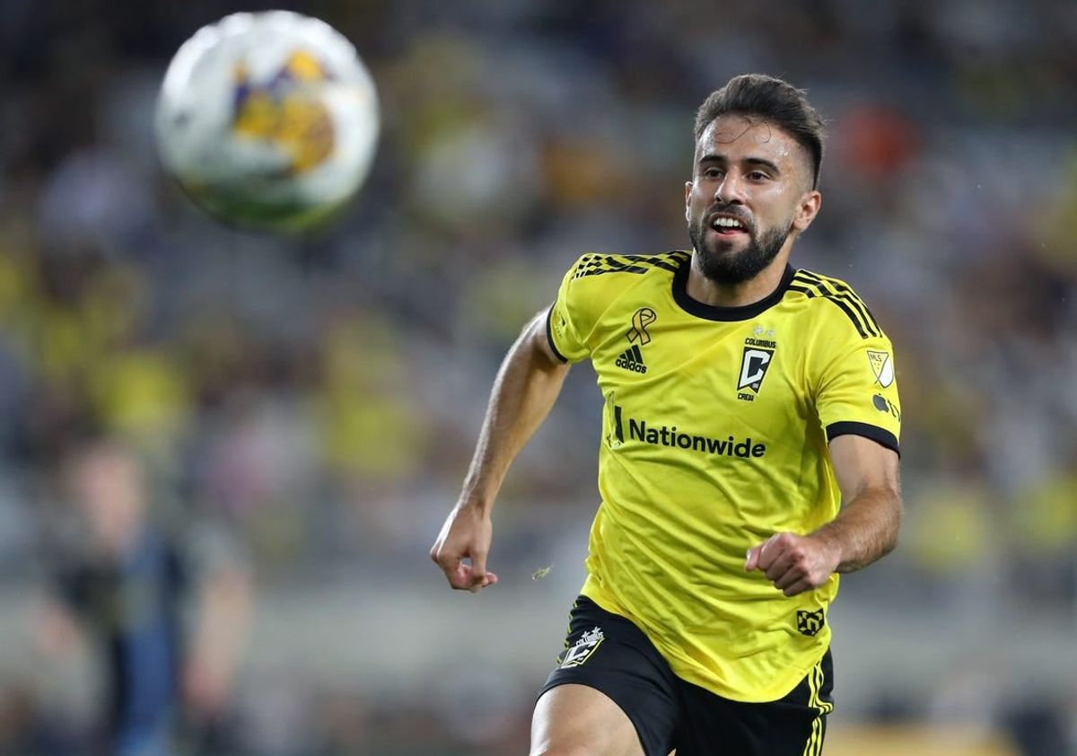 Sep 30, 2023; Columbus, Ohio, USA;  Columbus Crew forward Diego Rossi (10) chases down the ball during the first half against the Philadelphia Union at Lower.com Field.