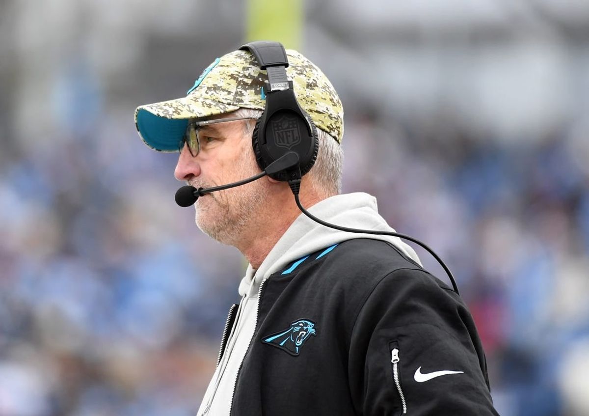 Nov 26, 2023; Nashville, Tennessee, USA; Carolina Panthers head coach Frank Reich looks on from the sideline during the second half against the Tennessee Titans at Nissan Stadium.