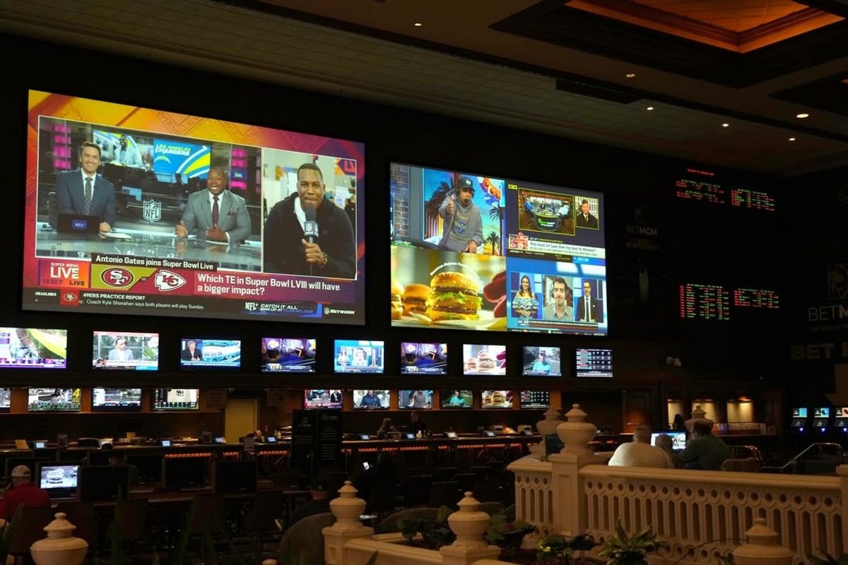 Feb 9, 2024; Las Vegas, NV, USA; The BetMGM Sportsbook at the Mandalay Bay resort and casino.