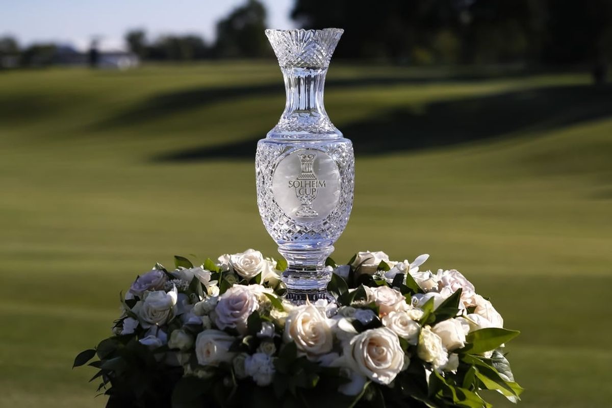 Sep 6, 2021; Toledo, Ohio, USA; The Solheim Cup is seen during the trophy presentation at the 2021 Solheim Cup at Invernes Club.