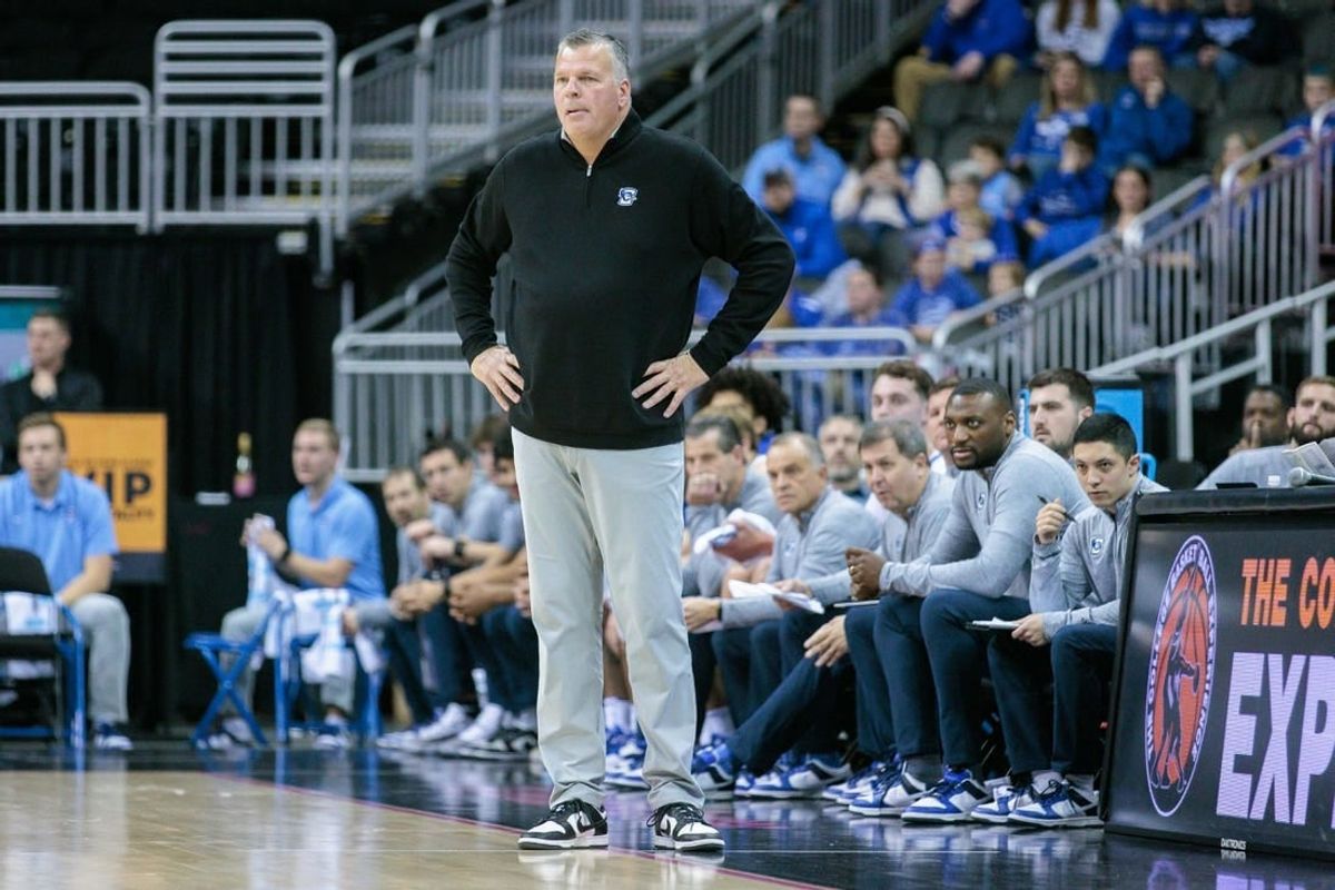 Nov 23, 2023; Kansas City, Missouri, USA; Creighton Bluejays head coach Greg McDermott on the sidelines during the first half Colorado State Rams at T-Mobile Center.