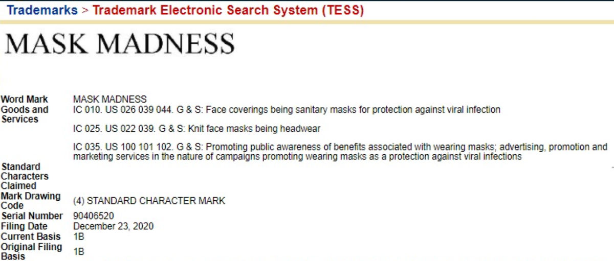 The NCAA has filed for a trademark for the phrase “Mask Madness.”