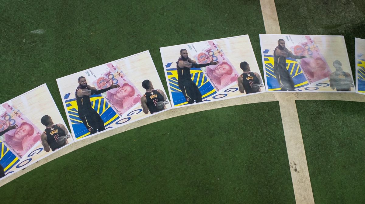 LeBron posters at a Hong Kong rally in support of Daryl Morey.
