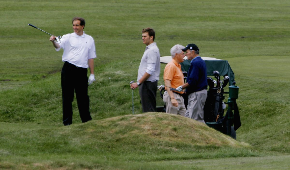 In what might be the whitest photo caption ever written, Jim Nantz and Tom Brady play golf with former Presidents George H.W. Bush and Bill Clinton at a  fundraiser in Kennebunkport, Maine, in 2006.
