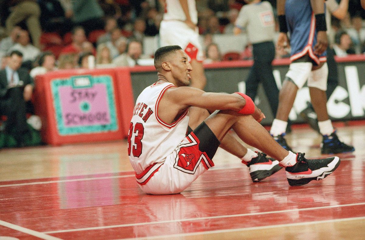 Scottie Pippen sits on the court during 1994 Eastern Conference semifinals vs. the Knicks, but it’s the 1.8 seconds he sat on the bench that still haunts him.
