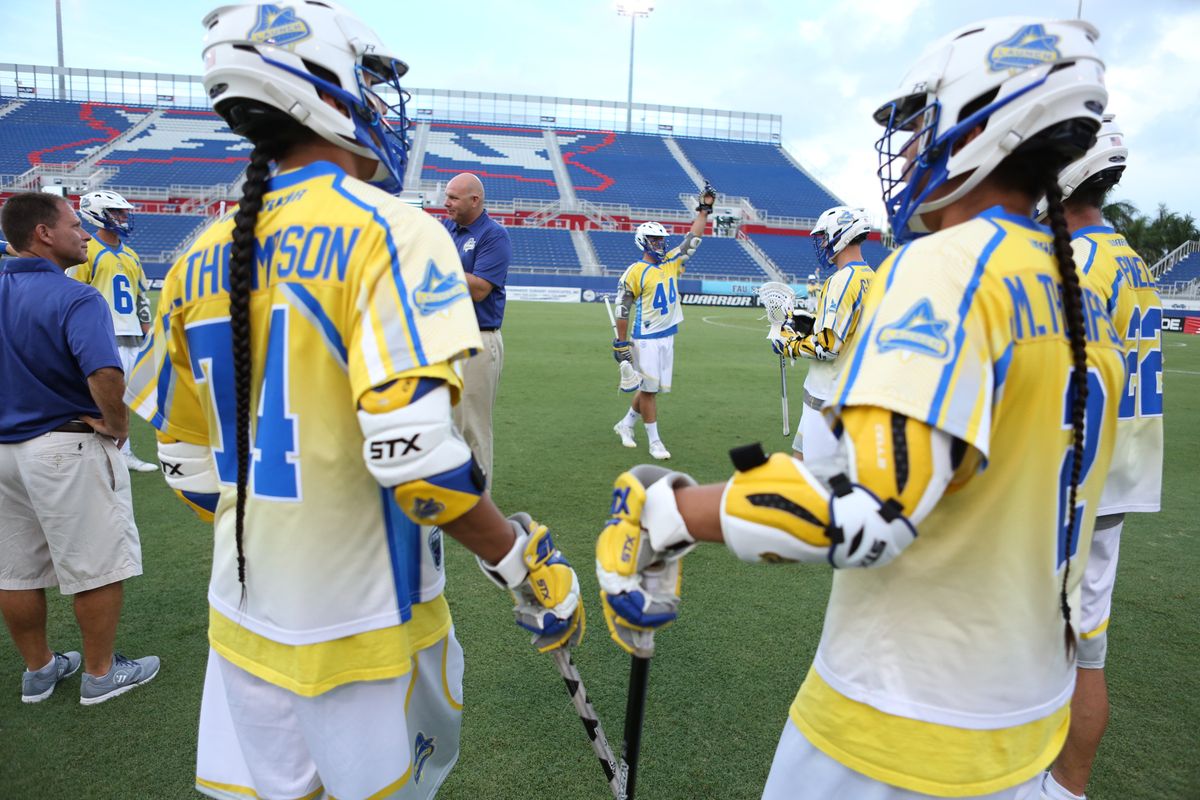 Lyle Thompson and Miles Thompson before a 2015 game for the MLL’s Florida Launch.