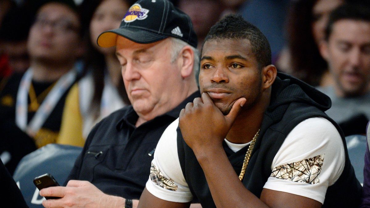 Yasiel Puig at a January 2018 Lakers game at the Staples Center. Puig has been accused of sexually assaulting a woman in the bathroom during a game later that year.