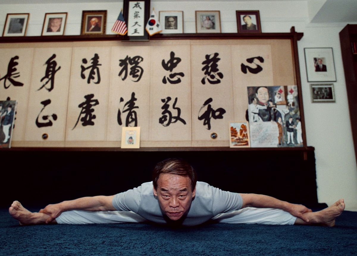 Jhoon Rhee during his daily morning workout in 2002, at age 70.