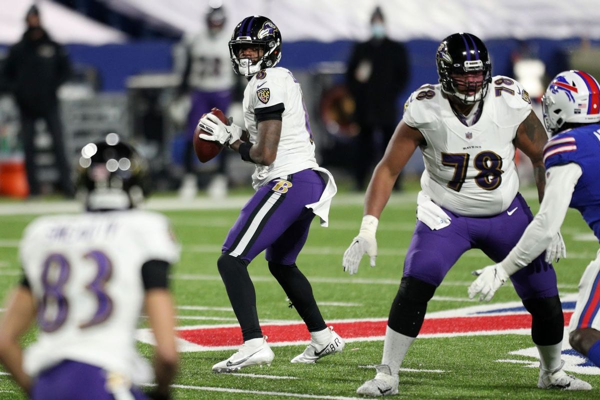 Lamar Jackson may not have Orlando Brown (r.) protecting him anymore, but he may get some new receivers to throw to.