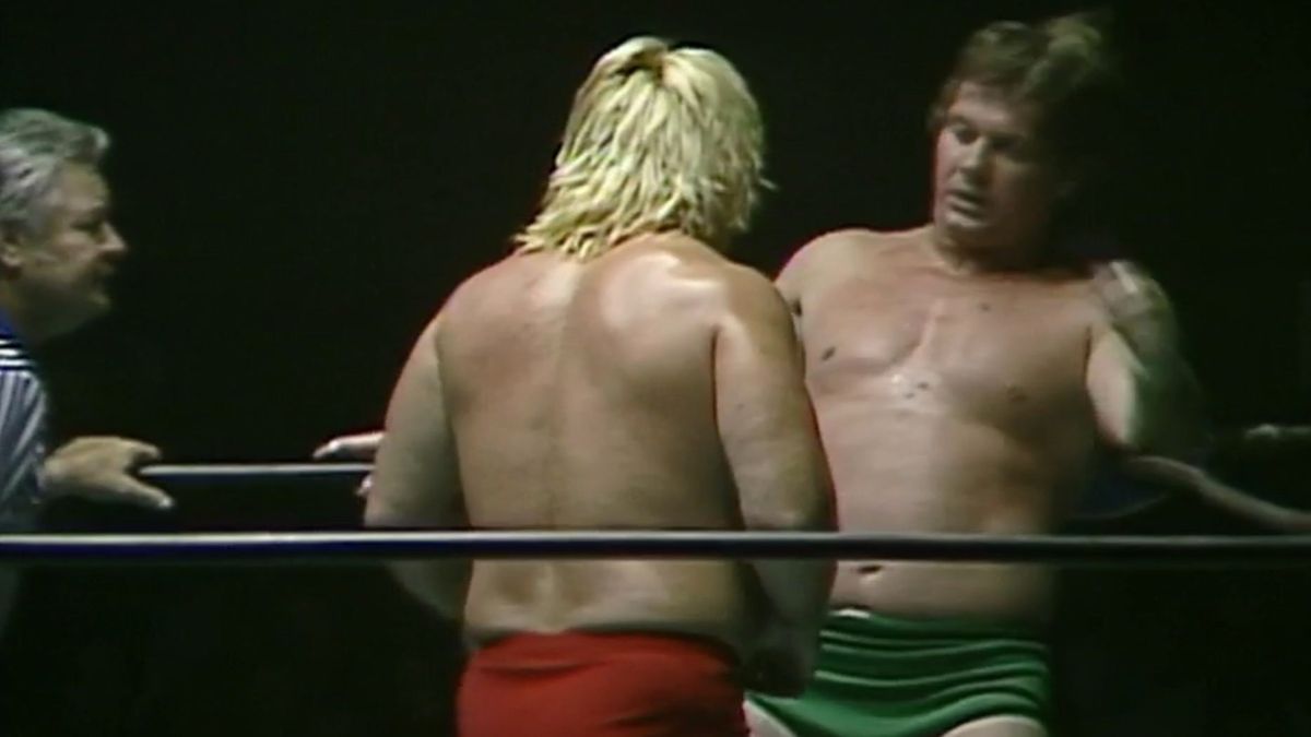 Greg Valentine corners Roddy Piper at the Charlotte Coliseum on July 8, 1983.