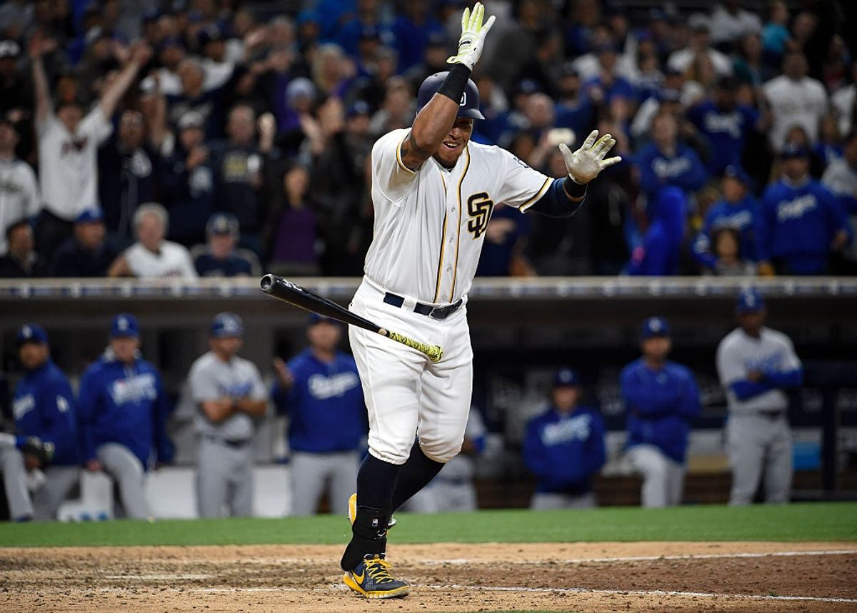 Yangervis Solarte celebrates after drawing the fateful walk. Via  [object Object] .
