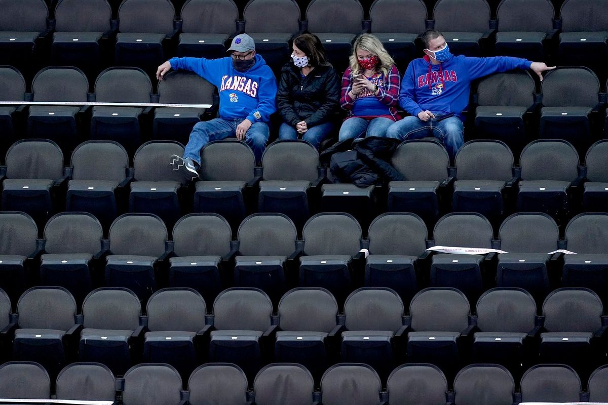 Fans at a scaled-back  Kansas/George Mason game in January. The t ournament  will look something  like this.