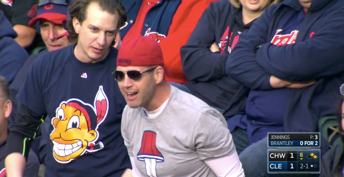 The throwback Chief Wahoo logo on an officially licensed Indians t-shirt. Screenshot via SportsTime Ohio.