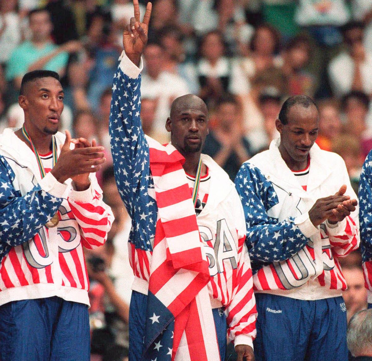 Michael Jordan wore an American flag over his shoulder to cover up a Reebok logo during the gold medal ceremony at the Barcelona Games in 1992.
