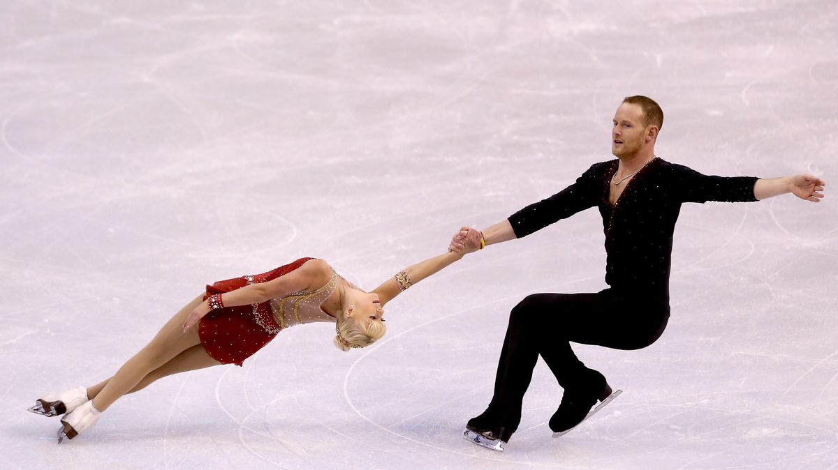 John Coughlin competing in the pairs short program with his partner, Caydee Denney, during the Prudential U.S. Figure Skating Championships at TD Garden in 2014.