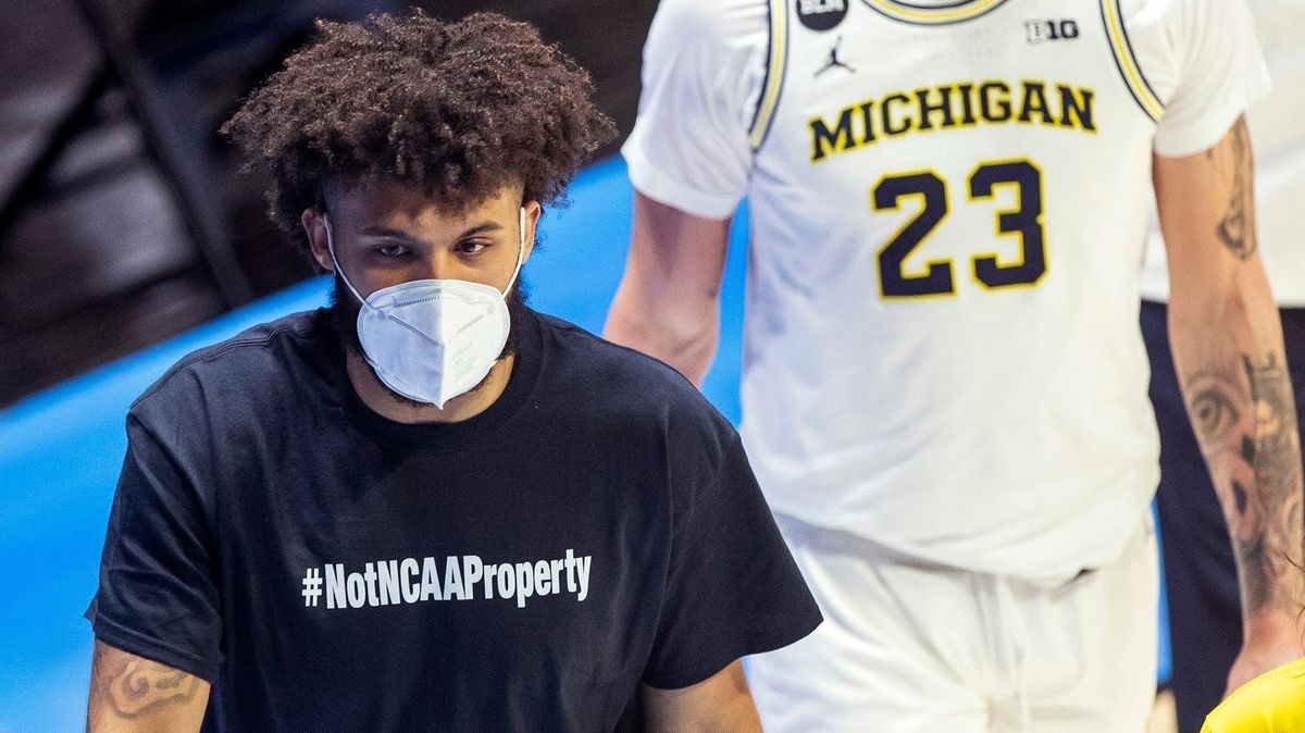 Michigan’s Isaiah Livers sports a #NotNCAAProperty during the Wolverines’ game against Texas Southern in the NCAA Tournament.