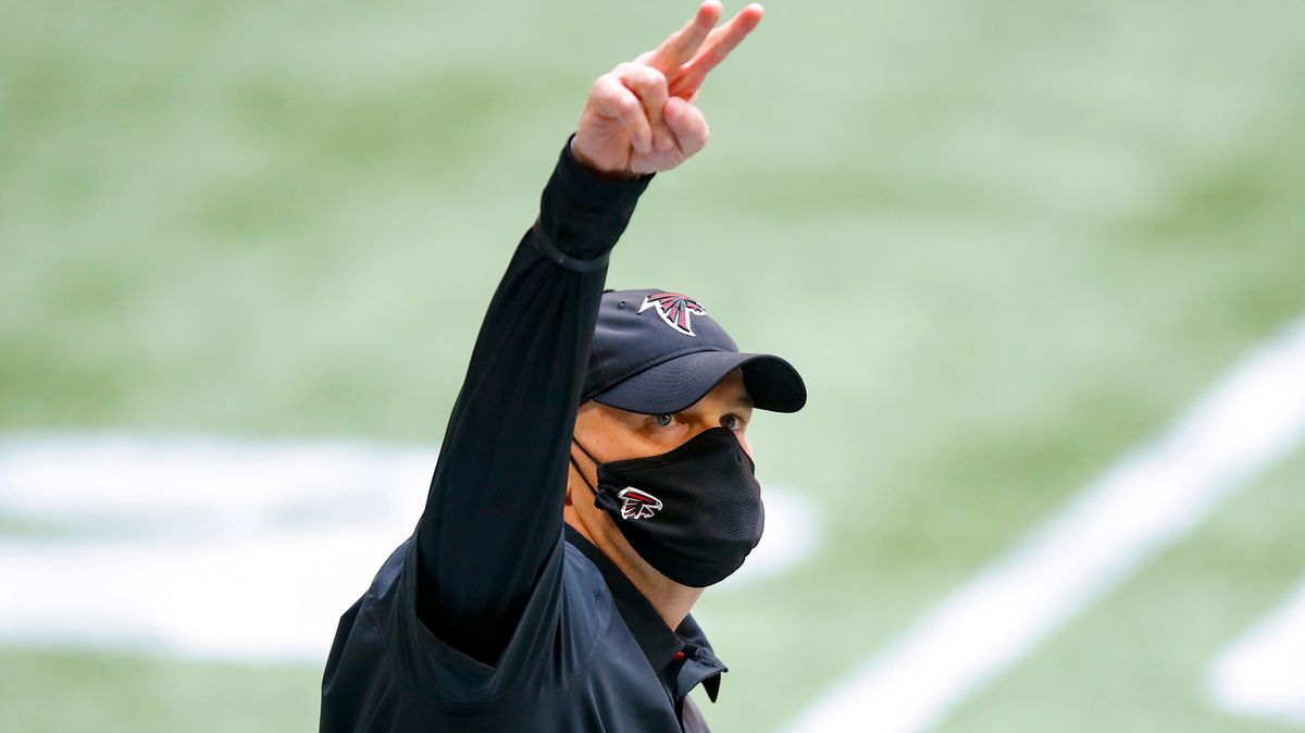 Falcons’ head coach Dan Quinn, seen here before the Bears game with no idea of what was coming his way.